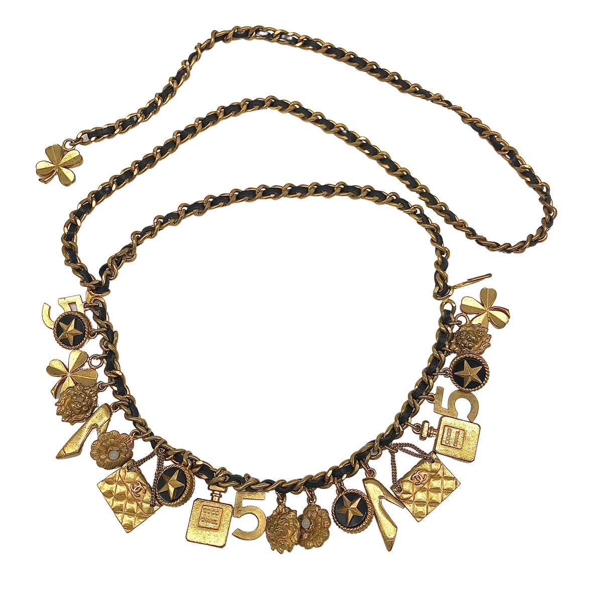 Chanel Vintage Gold Metal And Black Lambskin Lucky Charm Chain Belt, 1993  Available For Immediate Sale At Sotheby's