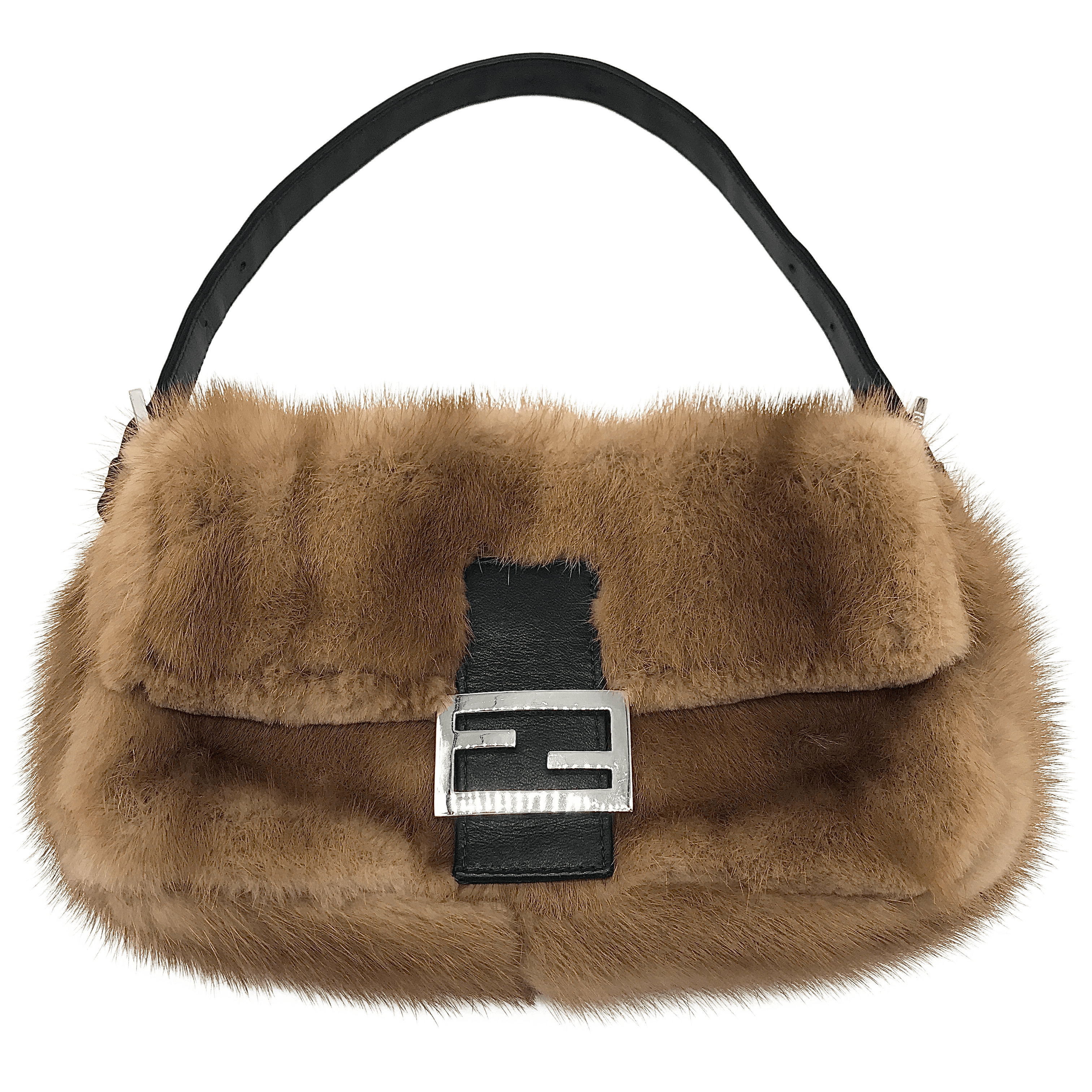 FENDI Baguette Brown Real Mink Fur Bag