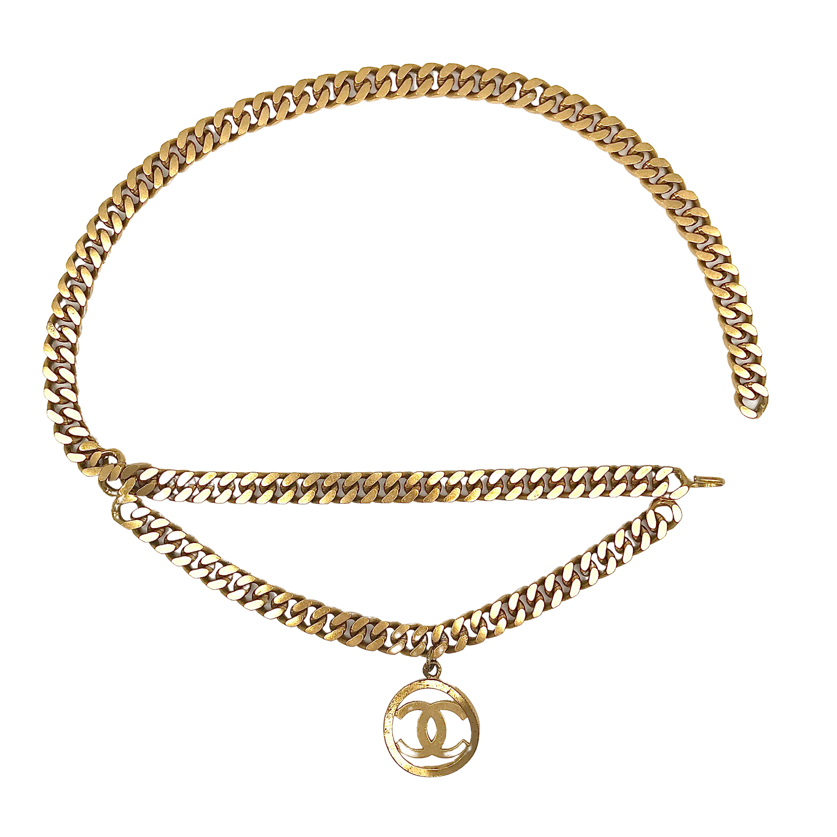 CHANEL Vintage Season 29 gold metal chain leather CC charm triple chain belt  at 1stDibs