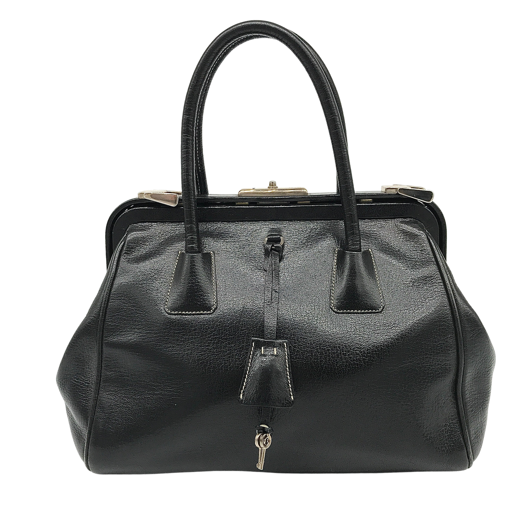 Prada Vintage - Embossed Leather Handbag Bag - Black