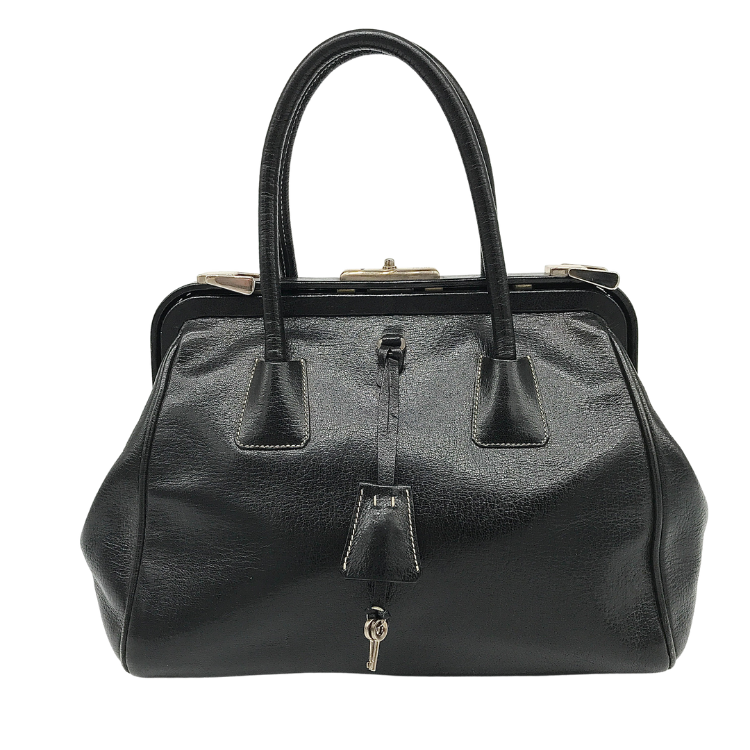 Buy Prada Vintage Black Leather & Gold Zipper Detail