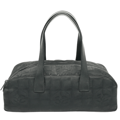 Chanel Vintage Black Nylon Canvas Old Travel Line Satchel Bag