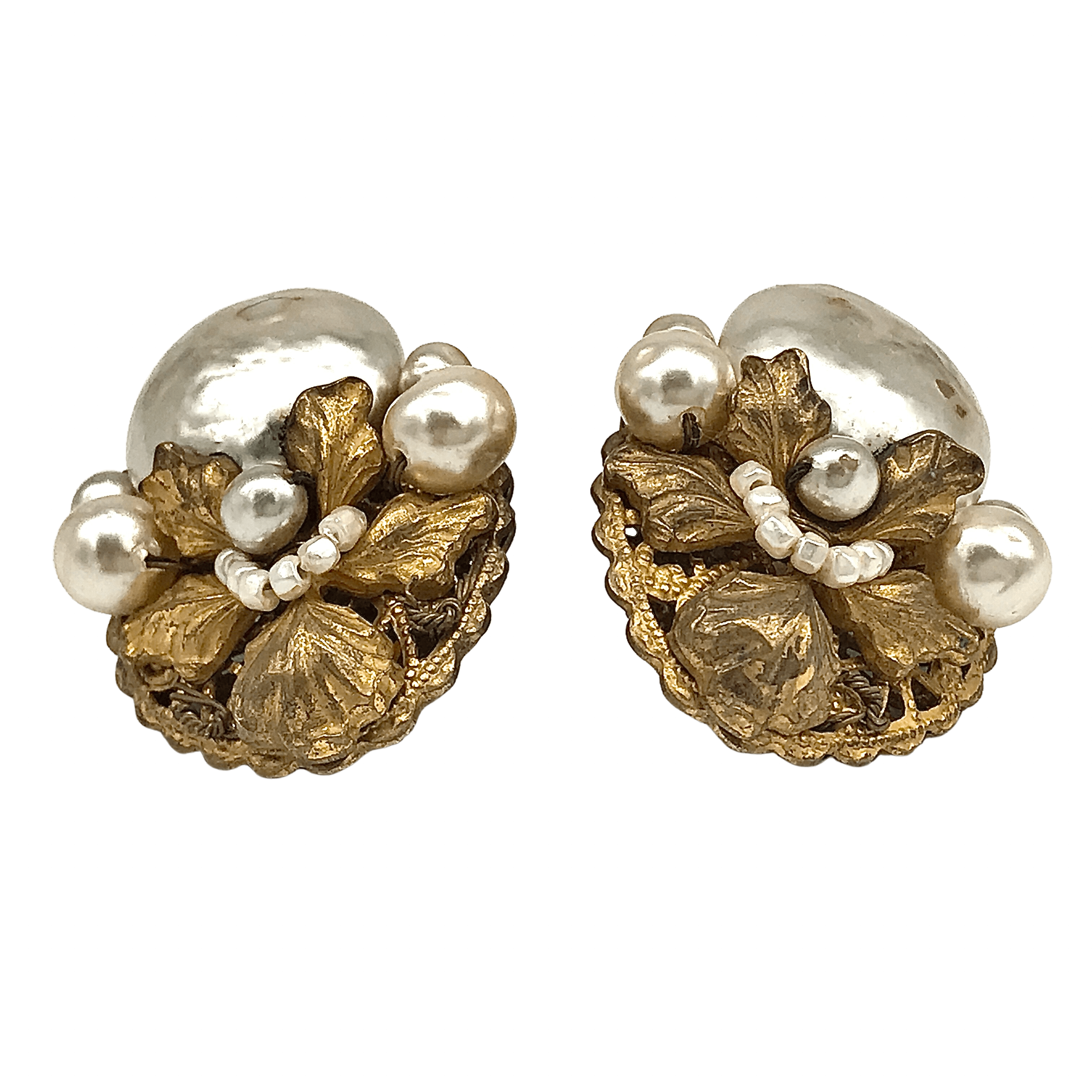 Miriam Haskell ヴィンテージ風ピアス Vtg MIRIAM HASKELL Lustrous Faux Baroque Pearl Filigree Clip